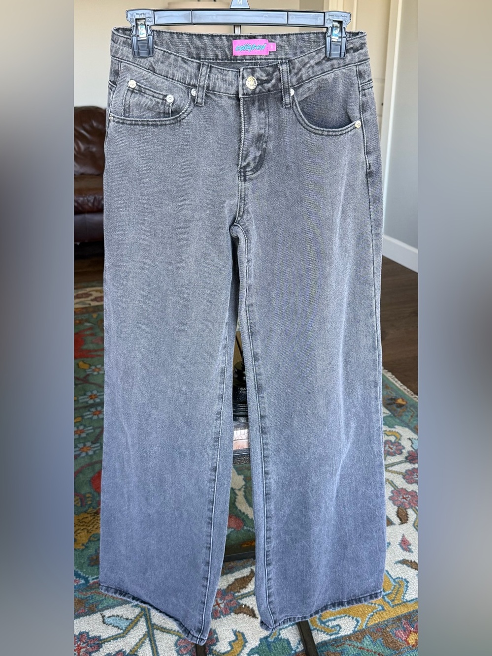 Edikted Women’s Washed Black Denim 100% Cotton Wide Leg Jeans XS
